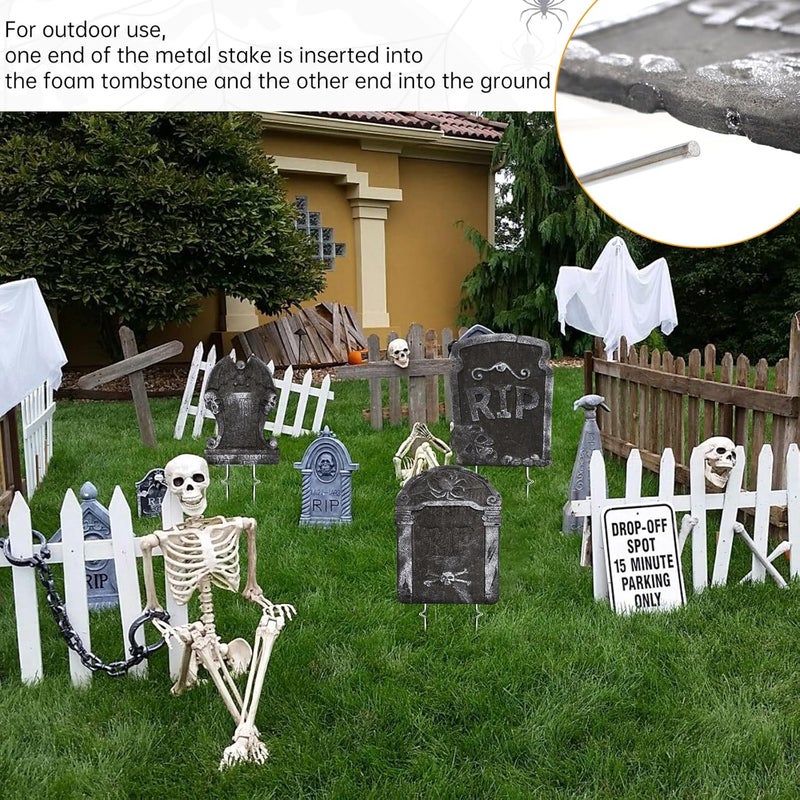 ZYP 30PCS Halloween Metal Stakes,Heavy Duty 15.75''Tombstone Stakes,Foam Graveyard Sign Holders,Metal Stakes for Halloween Tombstone Yard Lawn Decorations - Image 5